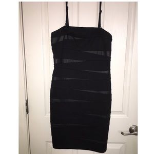 Tube dress faux leather insets removable straps.